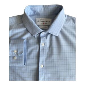 Mizzen + Main Shirt Mens XL Blue Plaid Long Sleeve Button Up Standard Fit USA